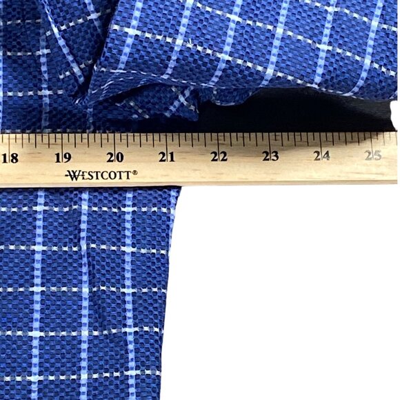 Fredrick Martin Shirt Mens M Cotton Blue Plaid Textured Embroidered Logo Pocket - Picture 15 of 16